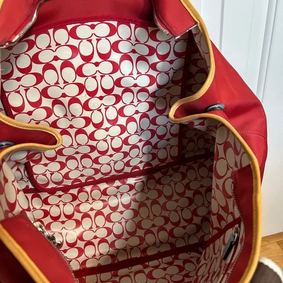 Authentic Coach Red Nylon Weekend Tote Bag - Picture 13 of 15